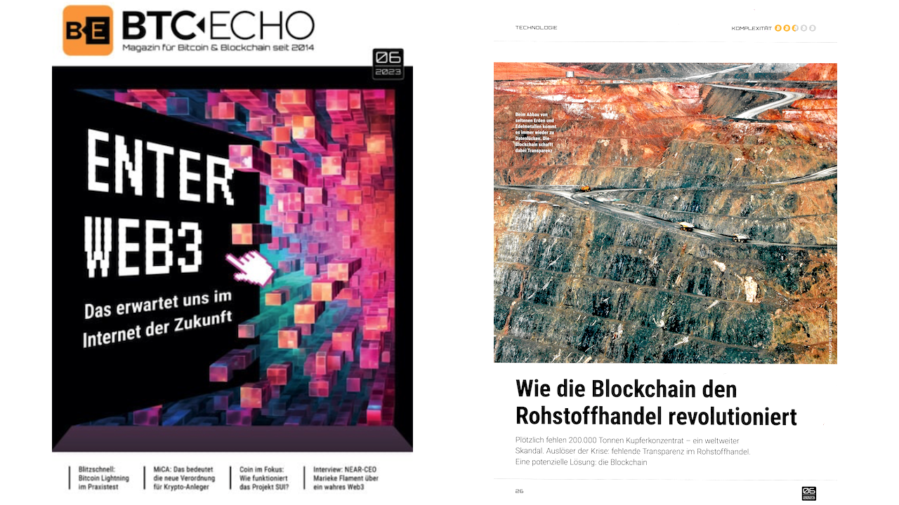 Titelseite des Magazins BTC Echo mit dem Beitrag über produktionskritische Rohstoffe, Technologiemetalle und Seltene Erden.