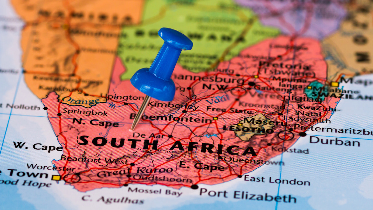 Map,Of,South,Africa,With,A,Blue,Pushpin,Stuck