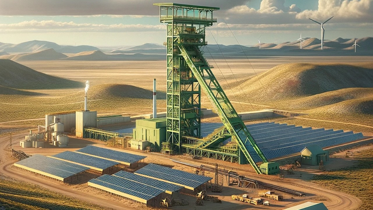 Darstellung einer Mine für den Abbau von Seltenen Erden mit Solarkollektoren in Südafrika