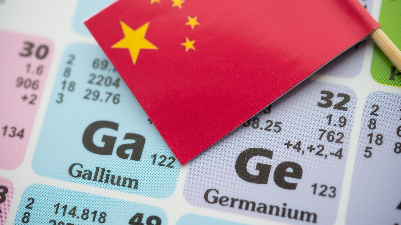 Gallium Germanium im Periodensystem der Elemente mit der Nationalflagge von China