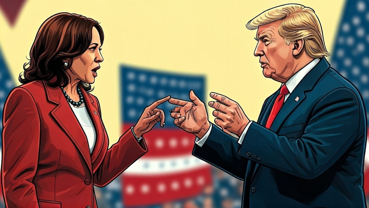 Illustration von Kamala Harris und Donald Trump