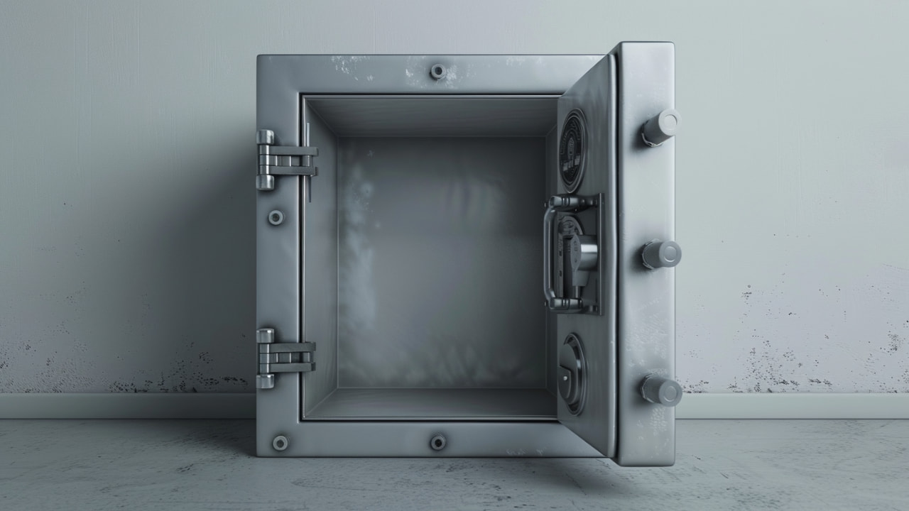 Blick in einen geöffneten, leeren Tresor