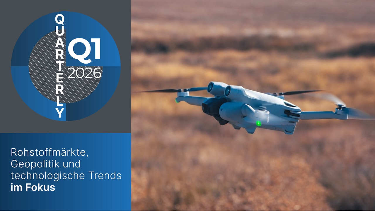 Fliegende Drone mit Quarterly Bannerlinks im Bild