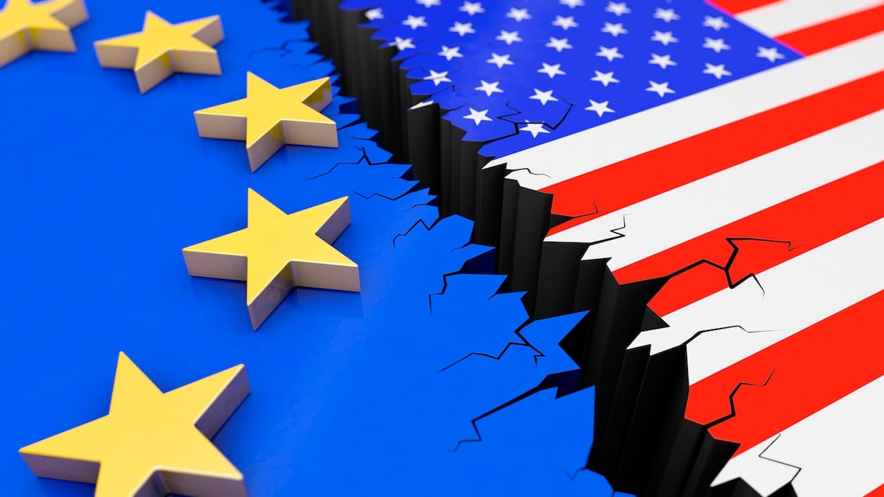 3D-Illustration: Krise zwischen Europa und den USA