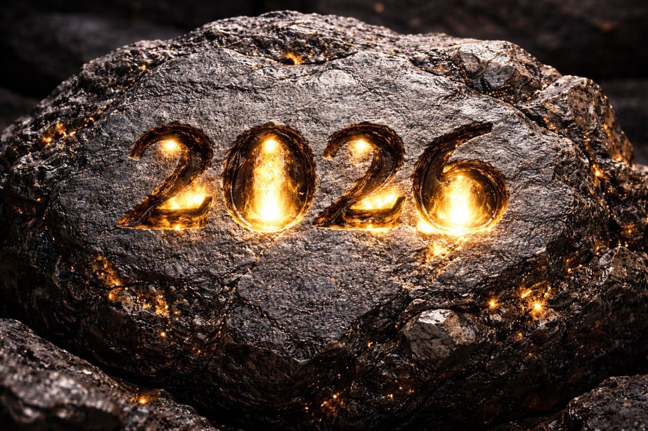 Erzgestein mit eingebranntes Jhreszahl 2026