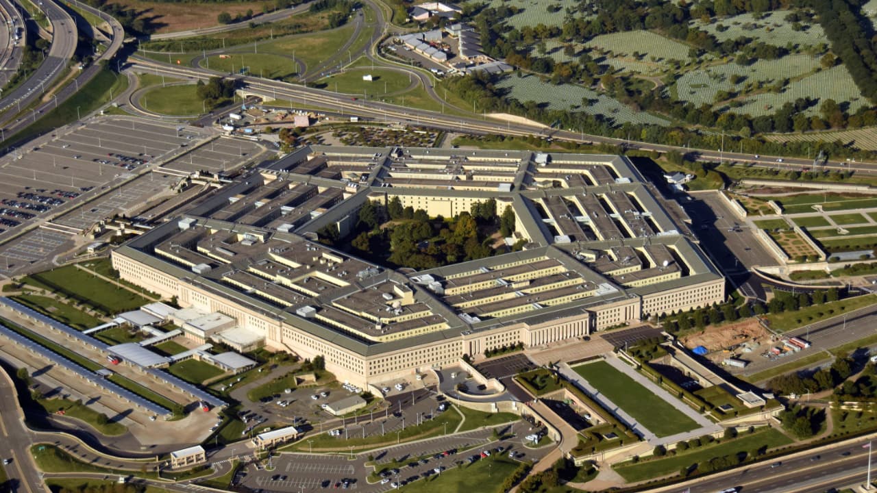 US-Pentagon in Washington D.C. Gebäude mit Blick auf die Luft von oben.
